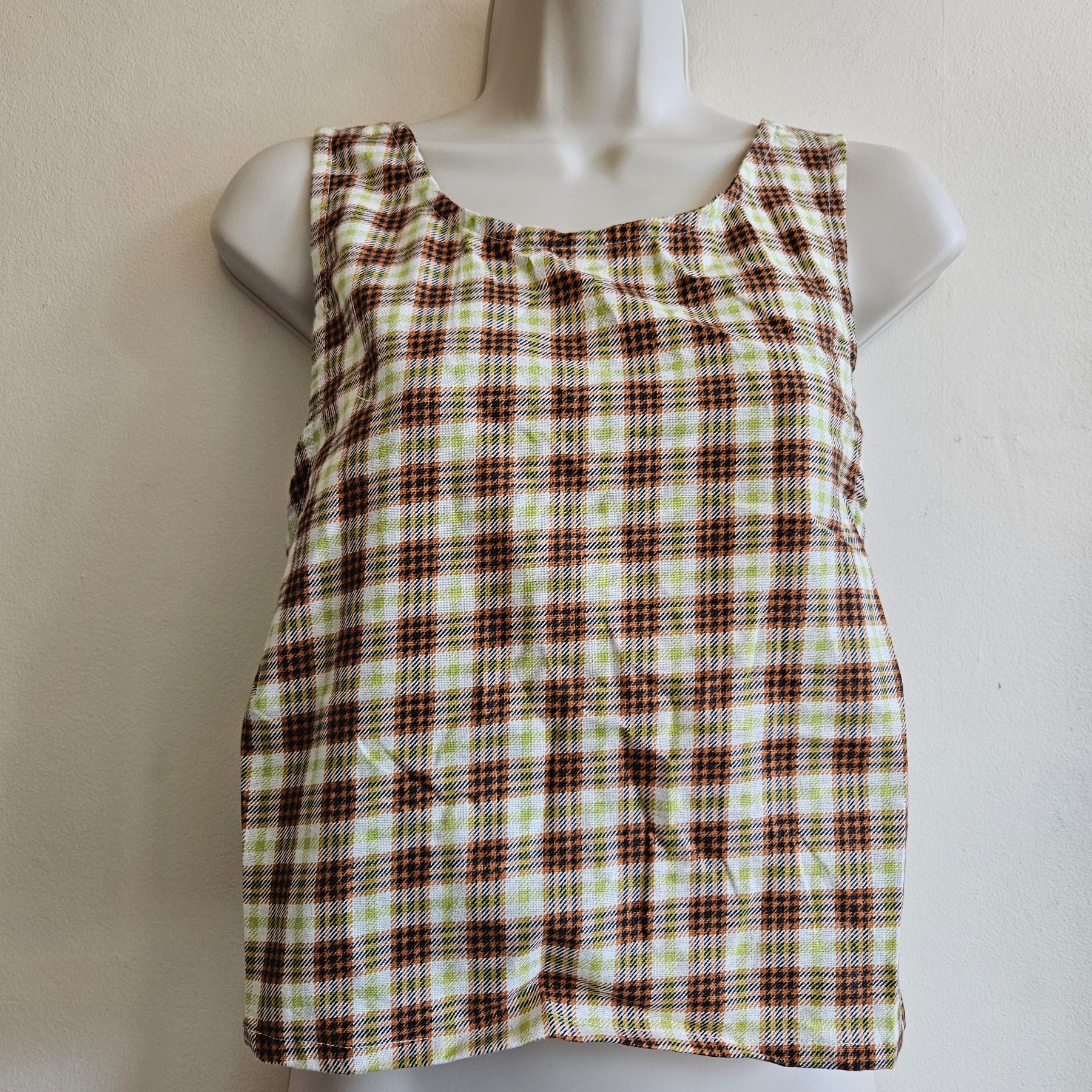 Motel Plaid Cross Back Size L Brown Green Retro