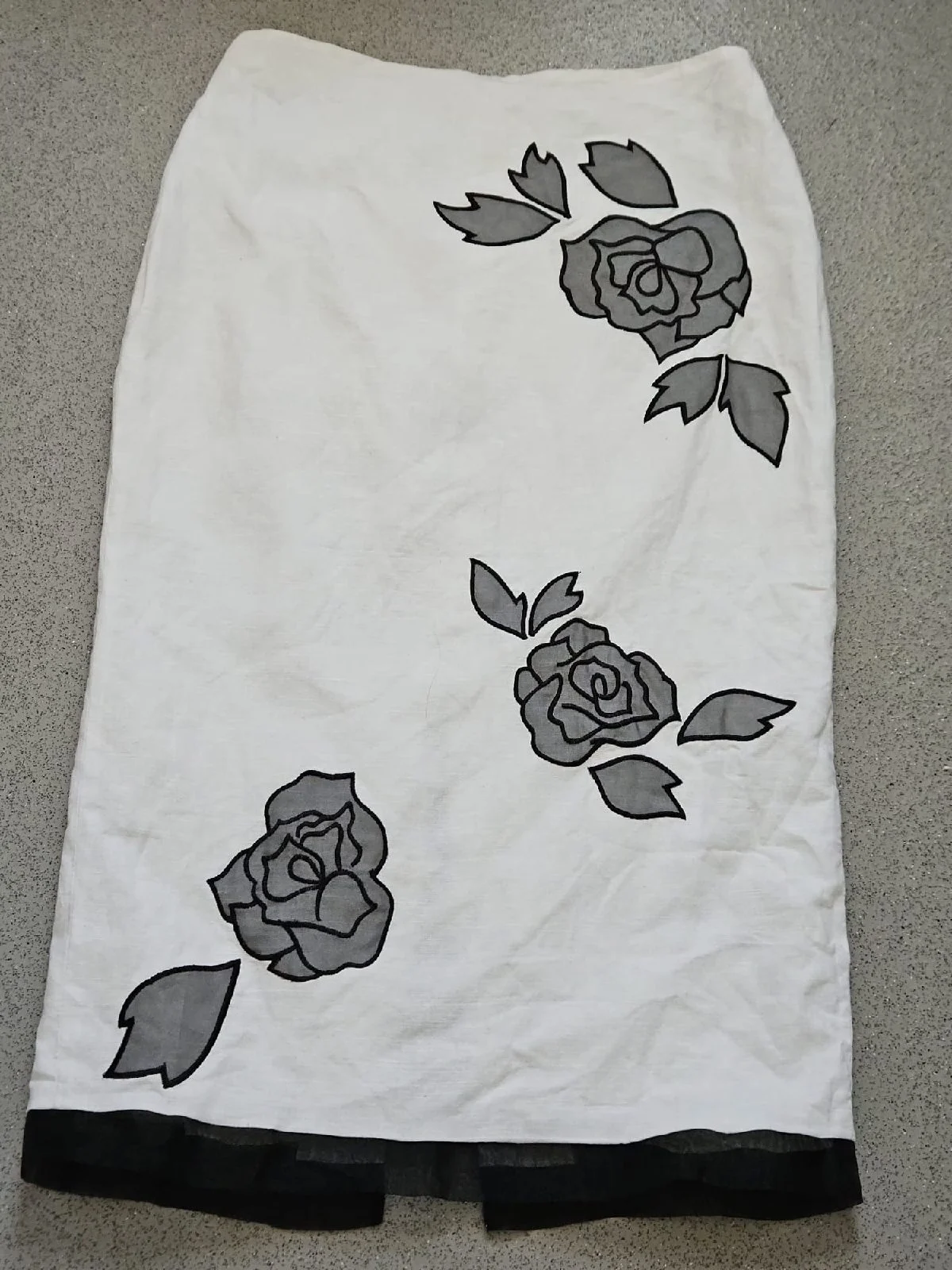 Principles Linen Cotton Rose Floral Applique Straight Midi Skirt Size 10