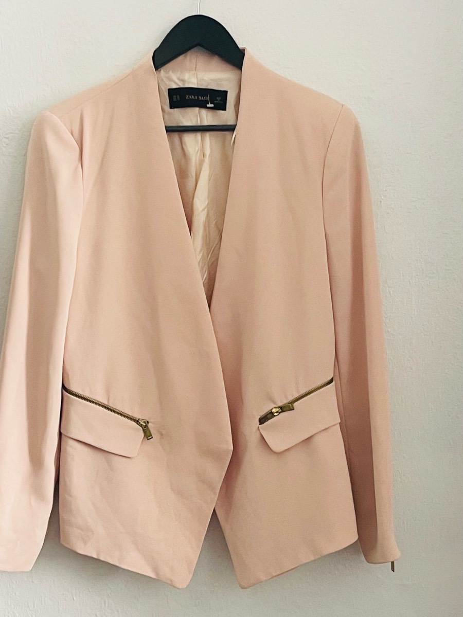 Zara Zara Basic blazer f gold zippered front pockets L 12-14