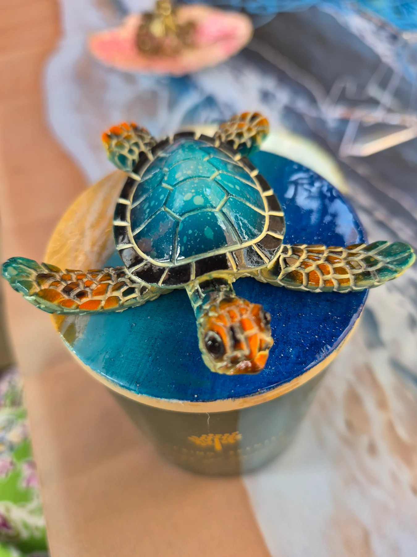 Nicola Spring Sage & Seasalt Scented Candle Blue Glass Jar Turtle Lid