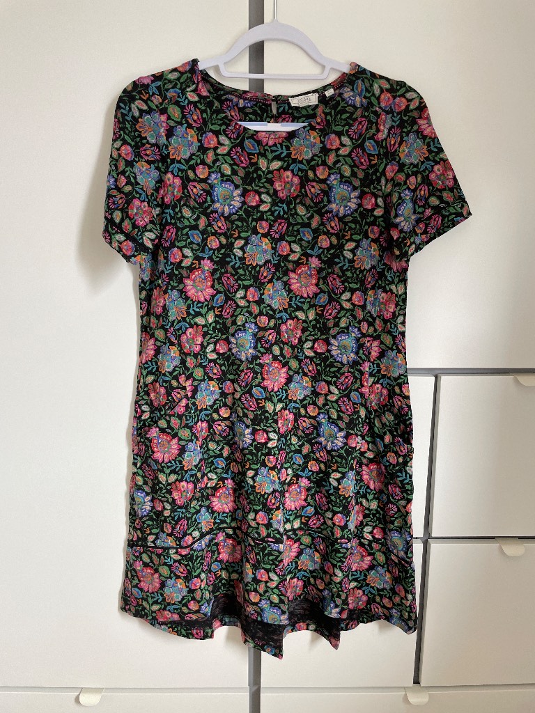 Fat Face Black Floral Short Sleeve Jersey Dress Size 10