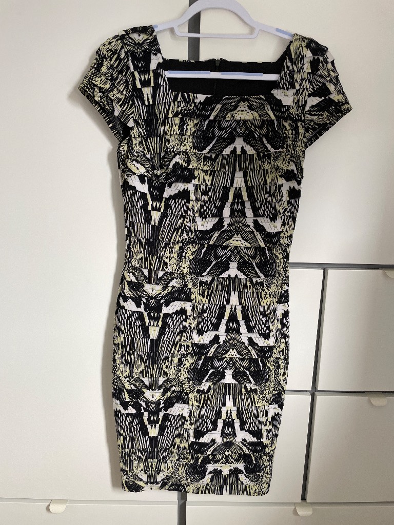 Roman Black & Yellow Abstract Print Occasion Dress Size 10