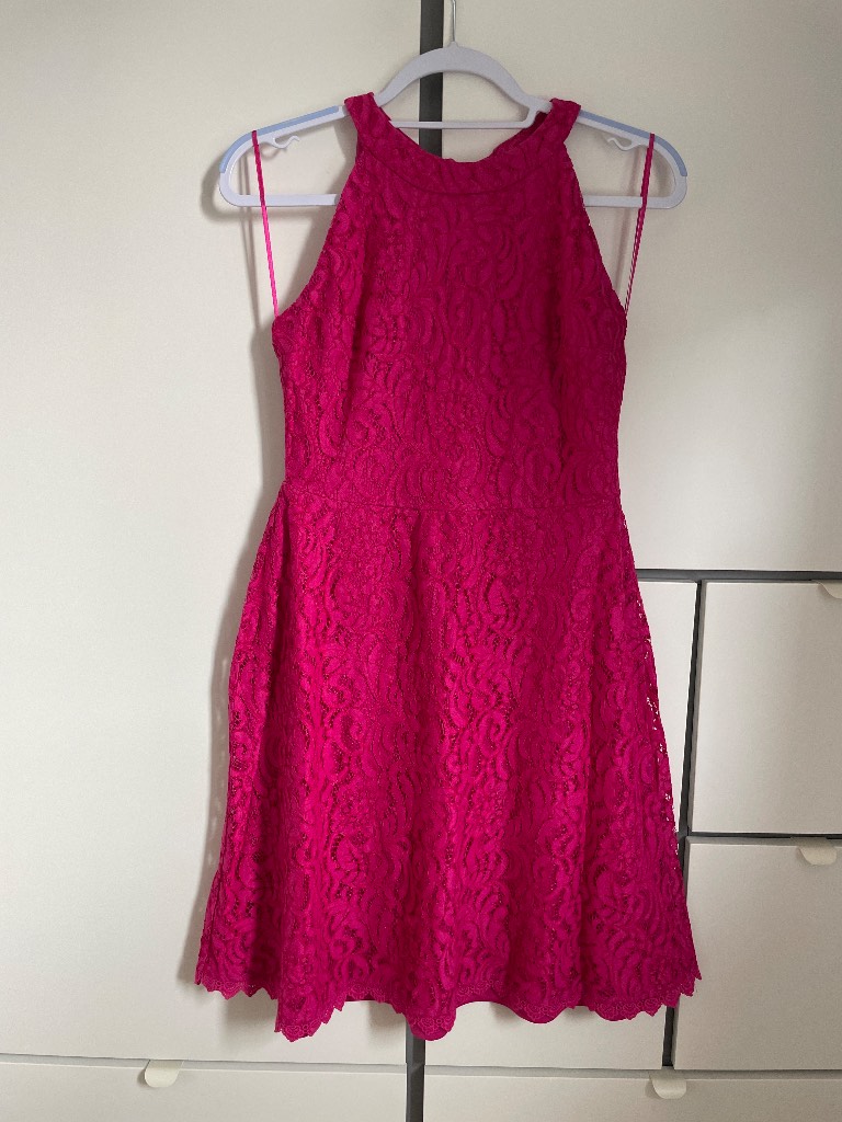 Oasis Pink Halterneck Lace Occasion Dress Size 10