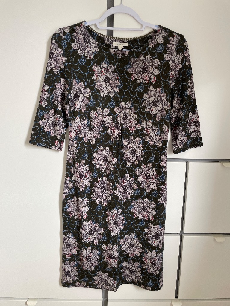 White Stuff Dark Green Floral 3/4 Sleeve Dress Size 10