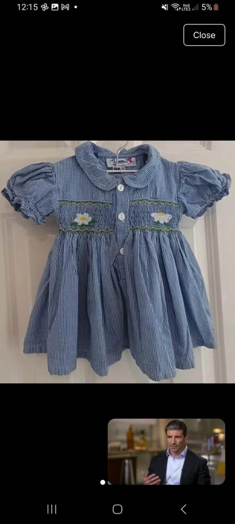 Aurora Baby Girls Blue Gingham Smocked Daisy Dress 12 Months 100% Cotton