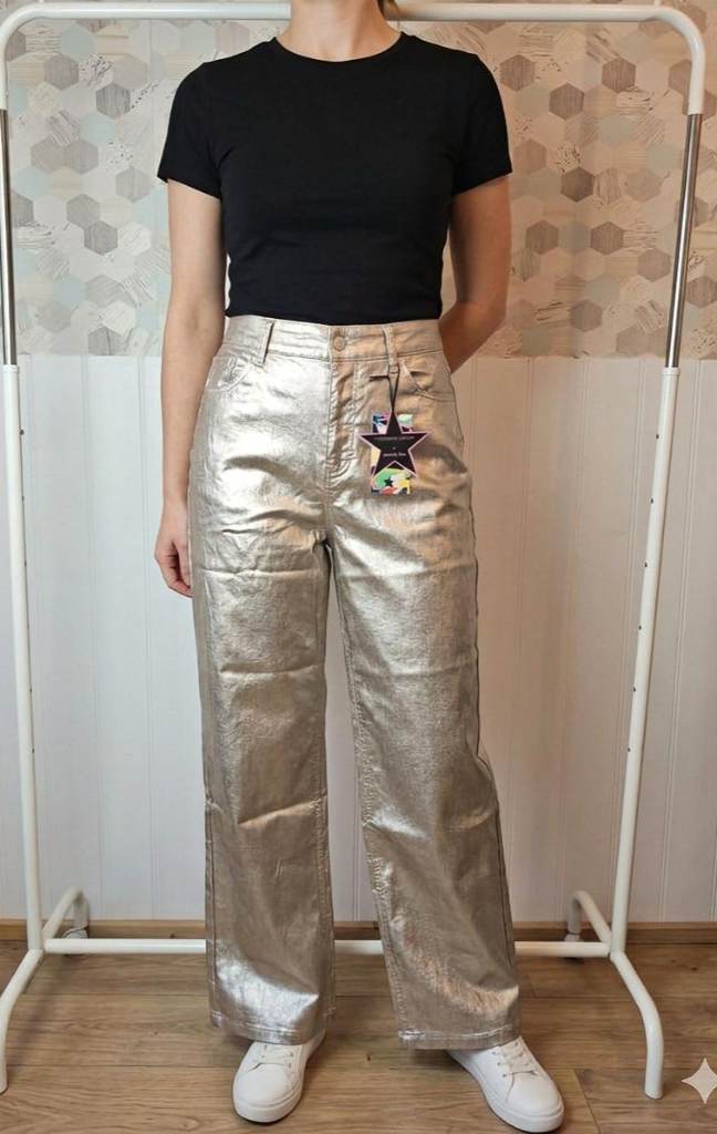 BNWT Simply Be X Twisted Wunder Gold Metallic Wide Leg Jeans | Size 12