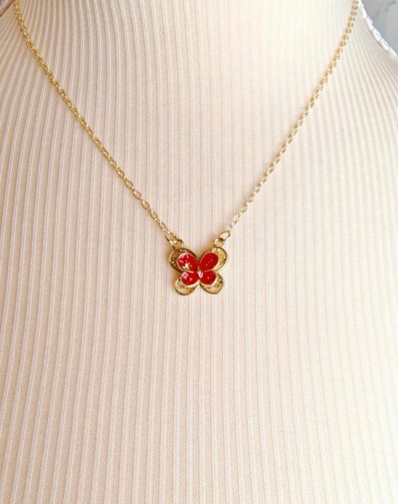 Butterfly Pendant Necklace Sparkle Red Charm Fashion Chain – Rose Gold | Brand New