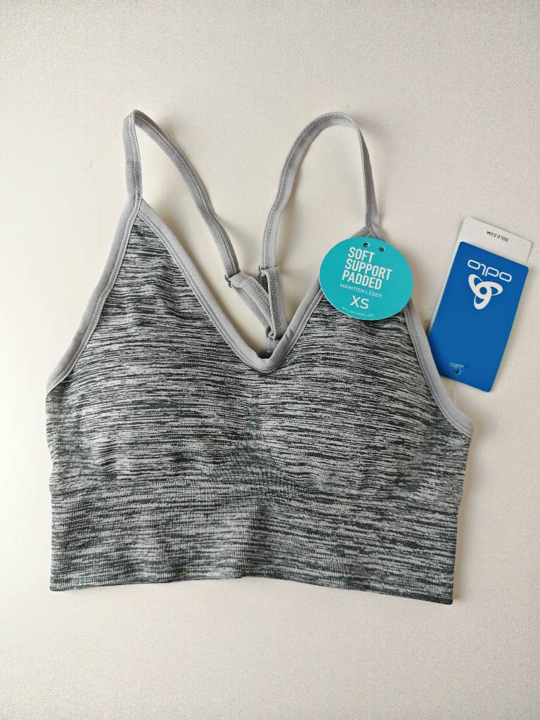 BNWT Odlo Seamless Soft 2.0 Padded Sports Bra in a light grey melange color | Size XS