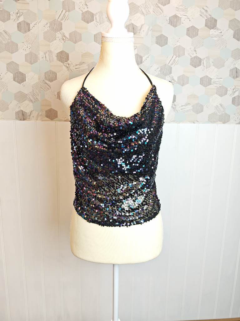 Urban Outfitters Black Sequin Halter Top - Brand New | Size XS
