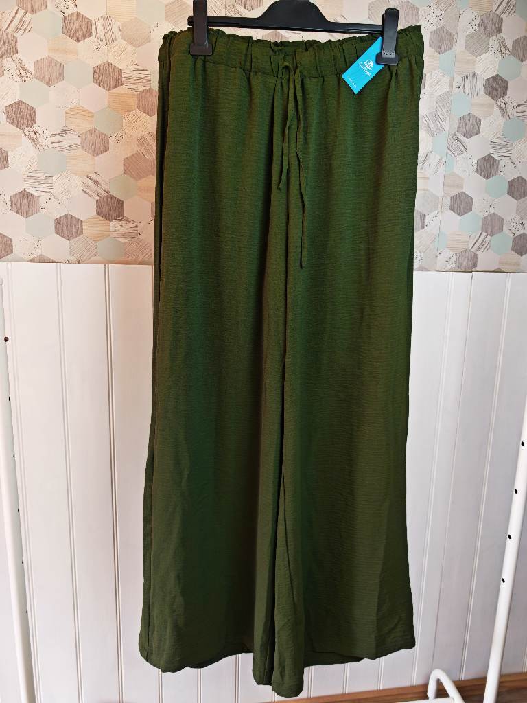 Cupshe trousers, comfortable summer wide-leg in gree/khaki colour| Size XL
