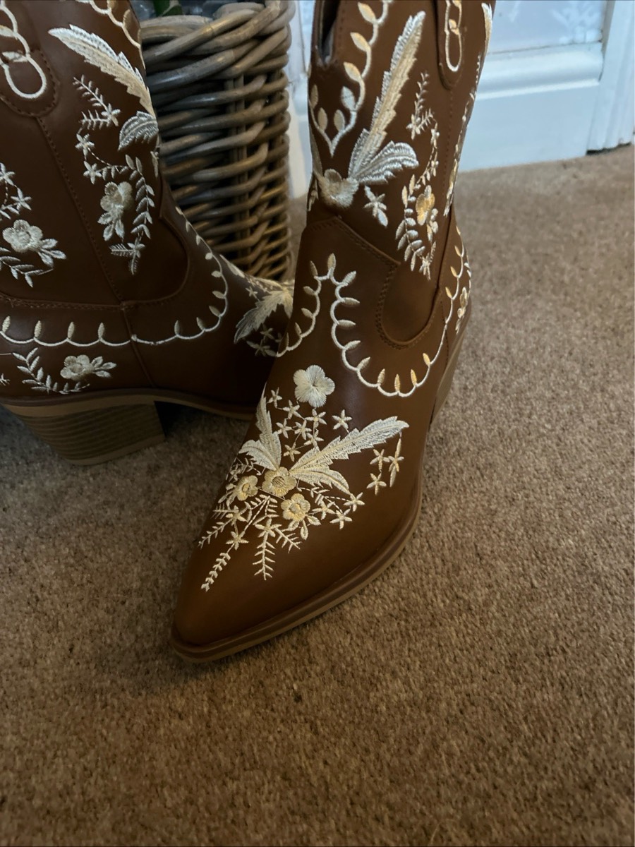 Ladies brown floral midcalf cowboy boots
