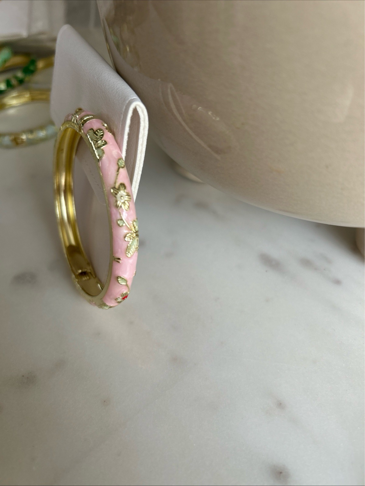 Ladies pink enamel bangle
