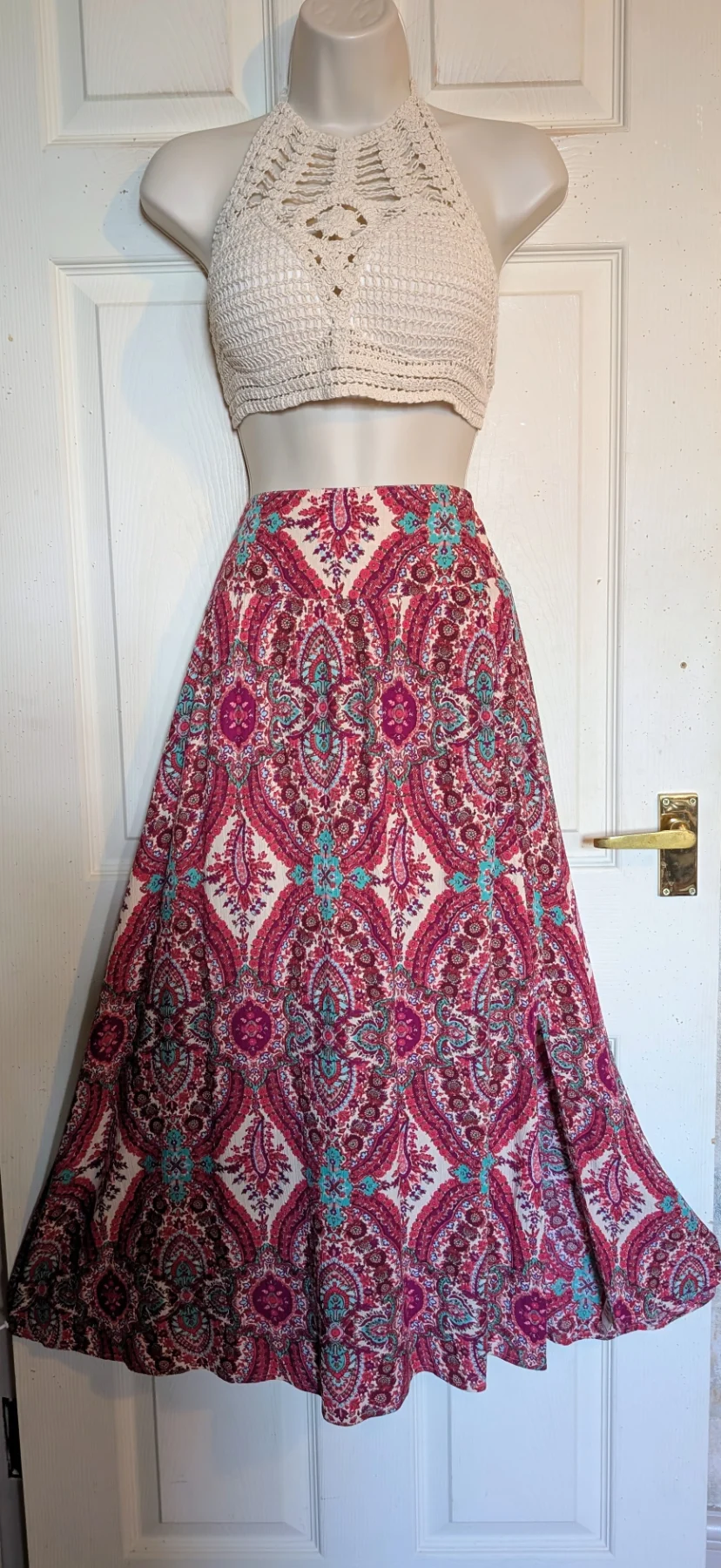 Fat face multicoloured paisley print boho 70s style flared maxi skirt sz 10