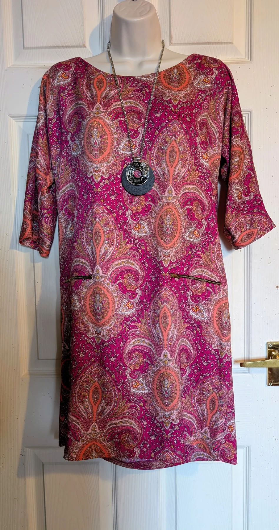 Zara silky feel Retro 70s style paisley relaxed fit drop waist Tunic dress sz 12