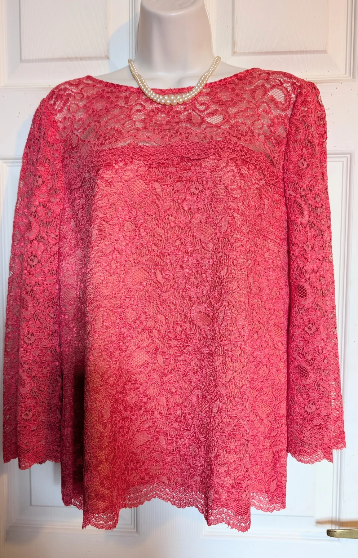 beautiful vintage jaeger coral lace lined bracelet sleeve top sz 14