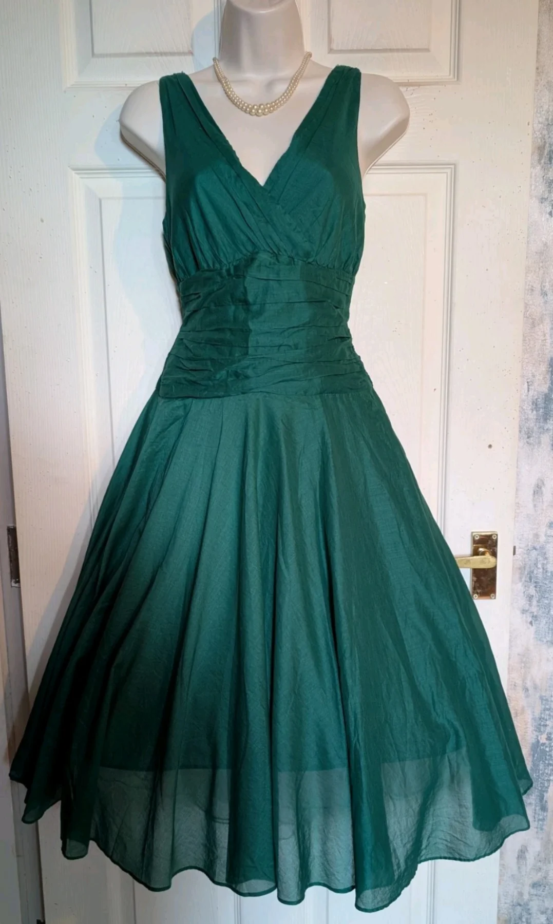 Forest Green Monsoon silk mix Oriane Camille Retro'50s style dress  sz 8
