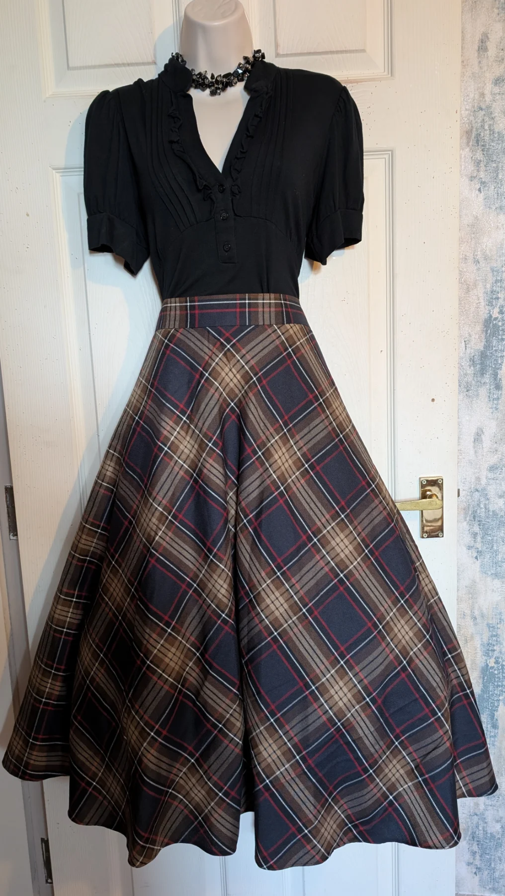 BNWT Autumn tartan check Retro 50s style full flare skirt Sz 18 Goodwood vintage