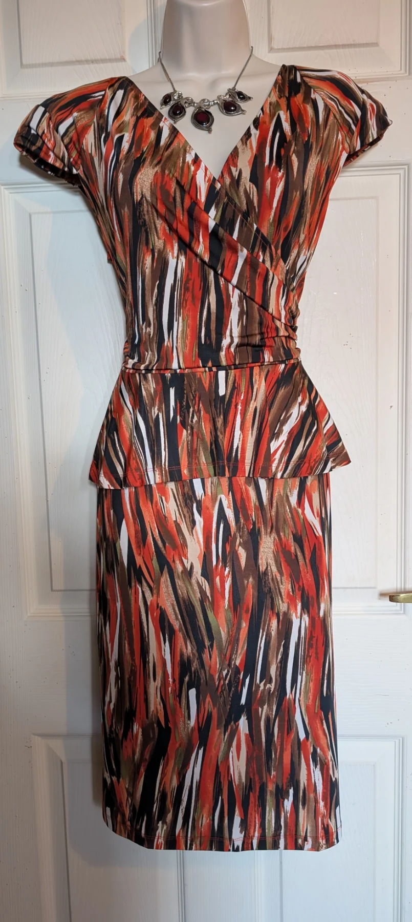 Trinny & Susannah Autumn colours Retro 50s style peplum pencil dress sz 16