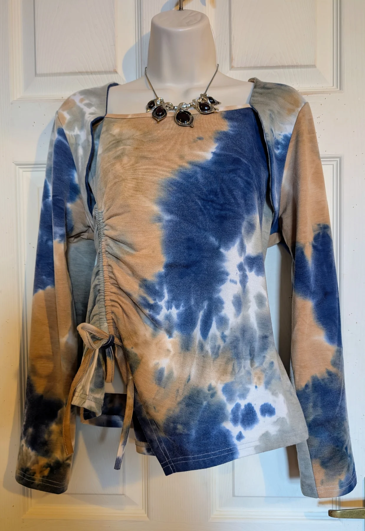 boho/hippie style Tie Dye Ruched Asymmetric Relaxed Fit Long Sleeve Top Sz 16