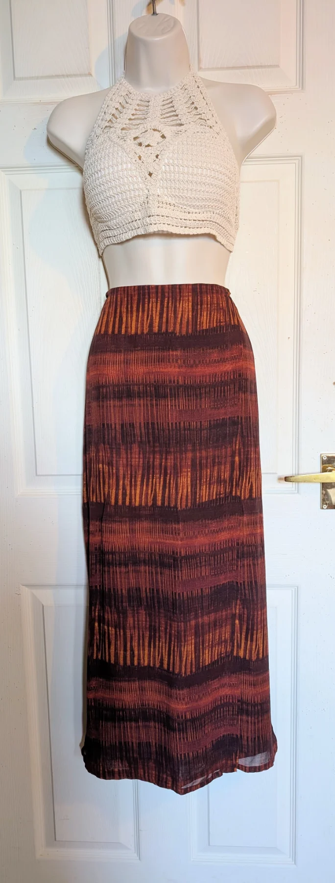Vintage St Michael linen mix  straight maxi skirt sz 10 boho Autumn colours