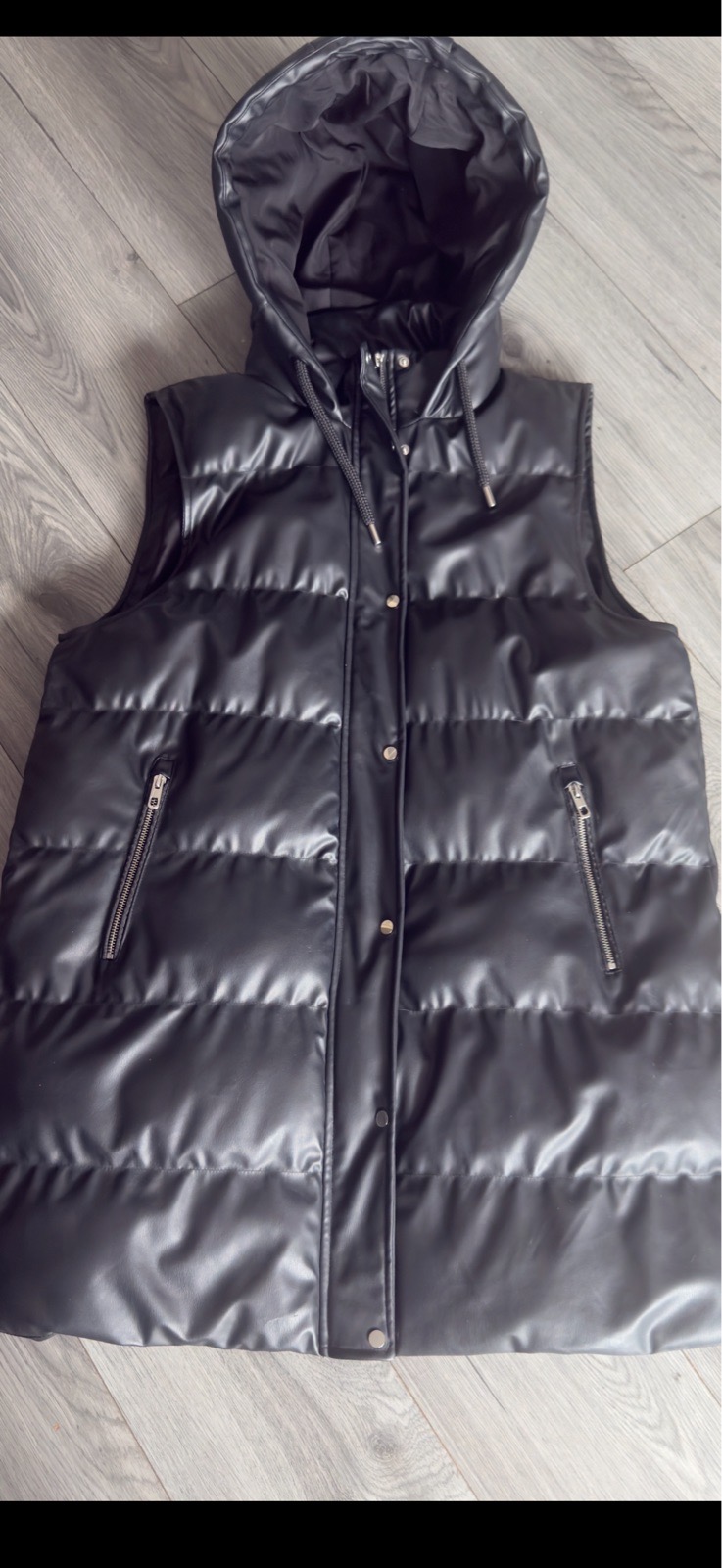Zara Black Leather Long Gilet Jacket Size XXL