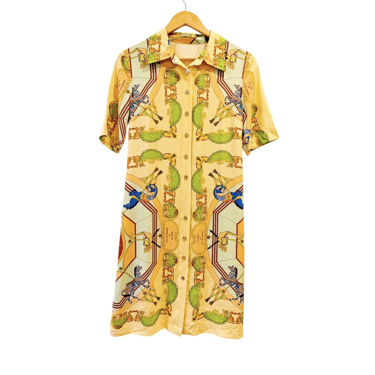 100% Silk Yellow Cartoon Print Shirt Mini Dress UK 8–10 Multicolour