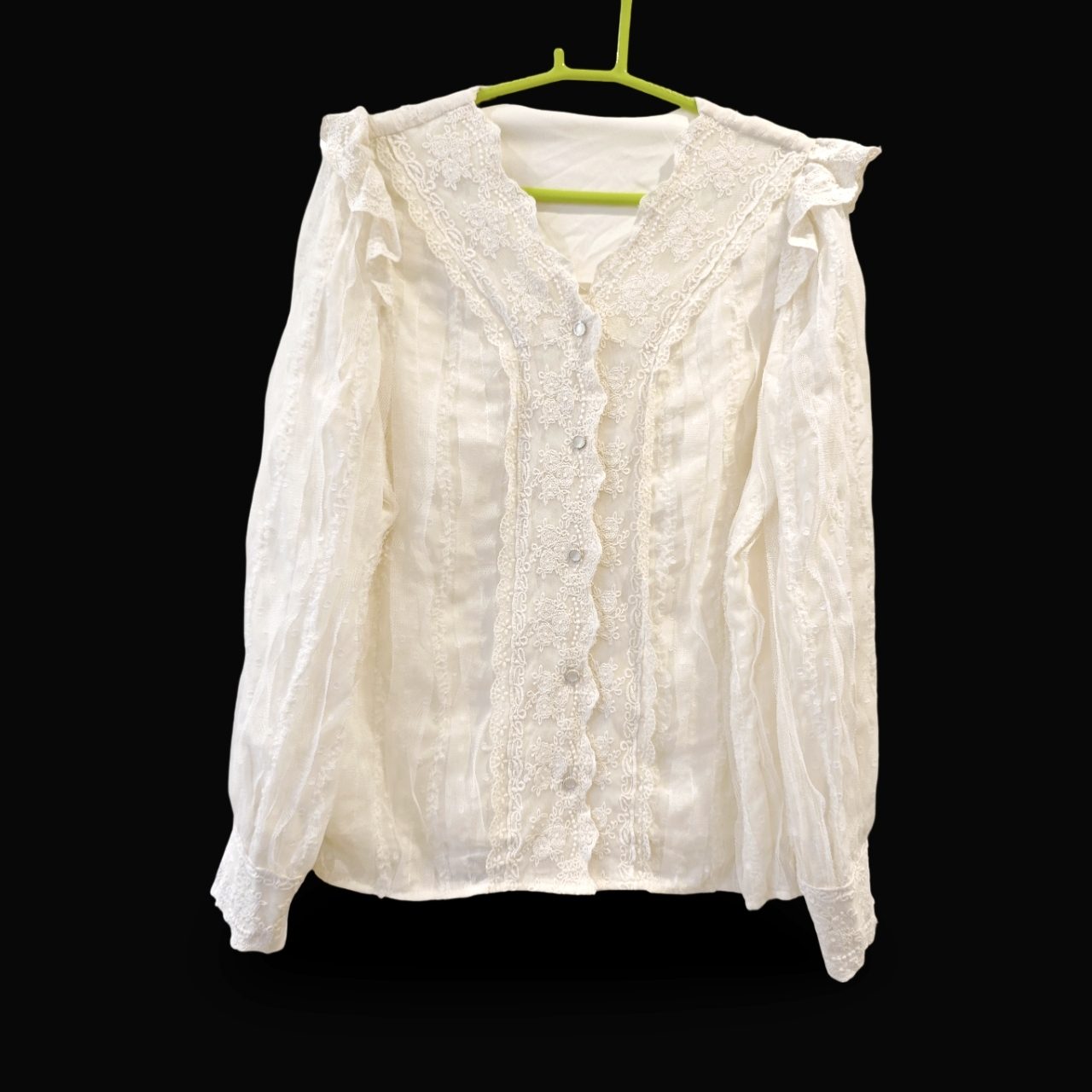 Cream Lace Ruffle Blouse UK 8 Romantic Style