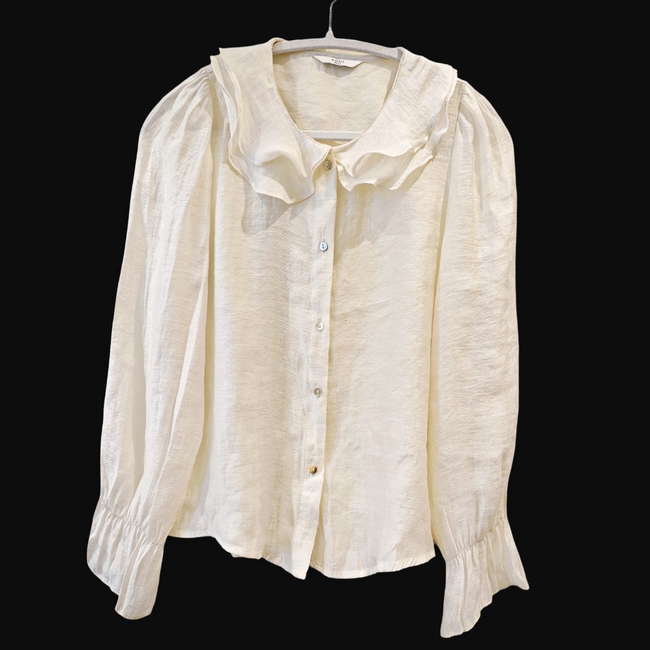 Premium 70% TENCEL Cream Ruffle Collar Button Up Blouse UK 8–10 new