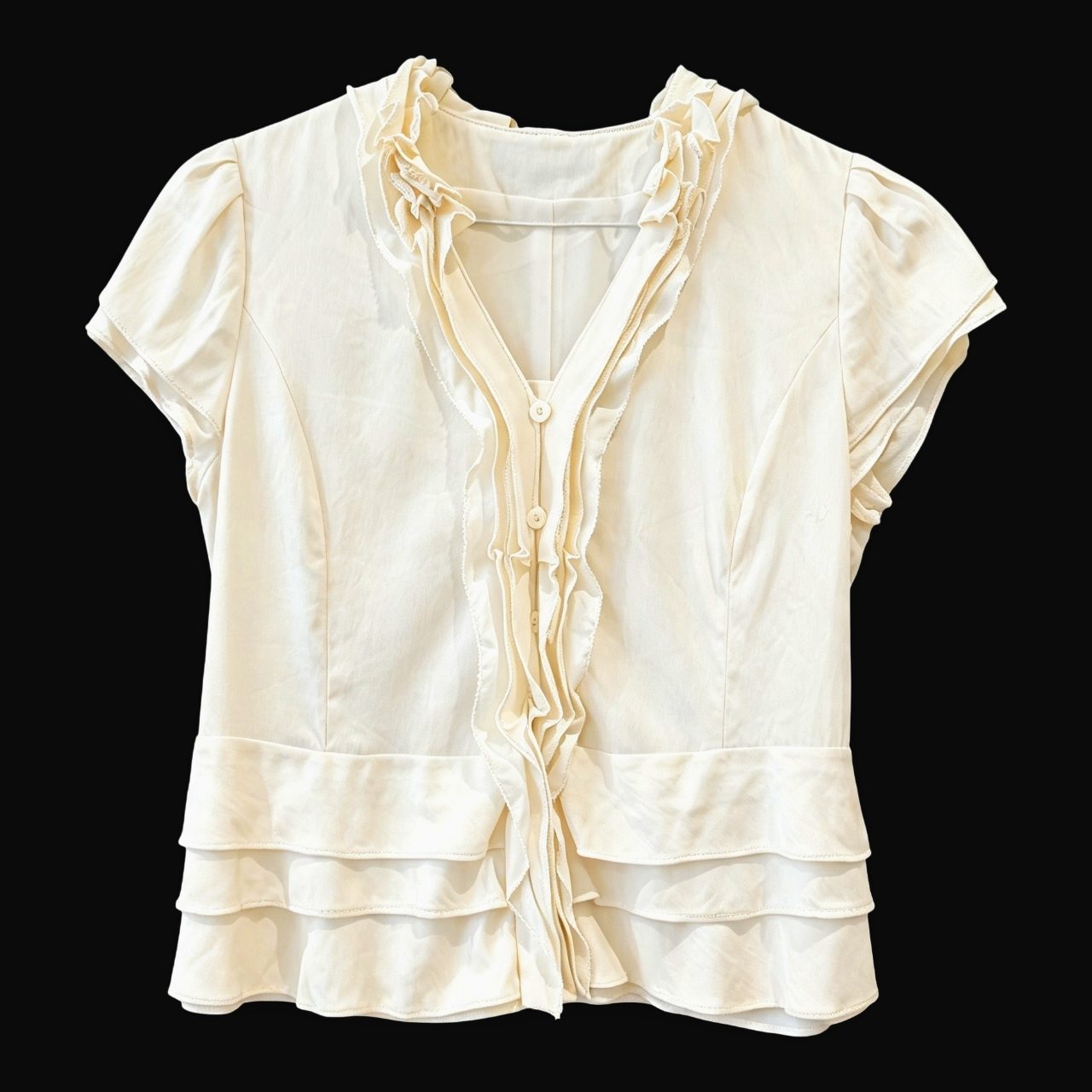 MOJO.S.PHINE Pure Silk Cream Ruffle Blouse Vintage UK 6