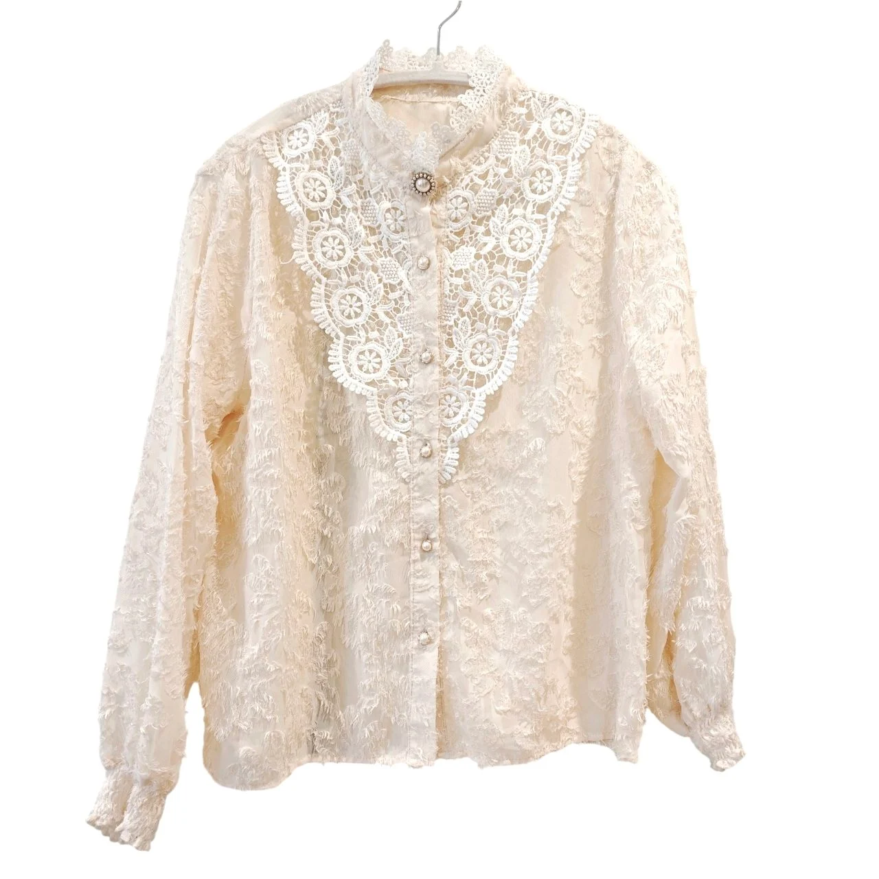 Cream Lace Floral Embroidered Blouse | UK 8–10 | Cottagecore
