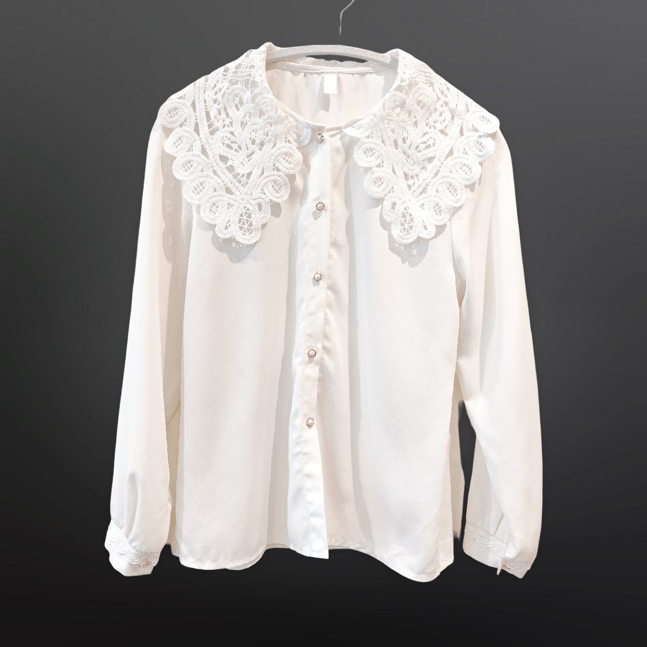 White Lace Collar Floral Embroidered Blouse UK 8-10
