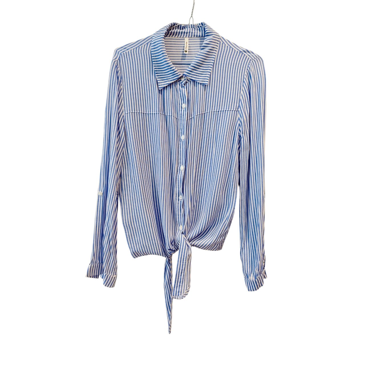 Chiccree Blue & White Striped Tie Front Blouse | UK 6–8 | Cotton Summer Top