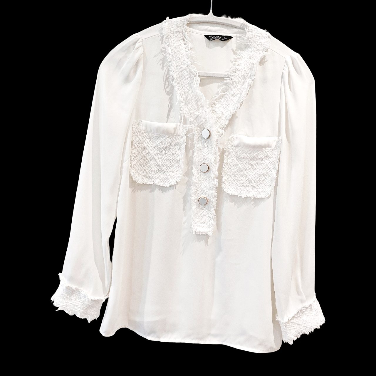 Vintage White Lace Ruffle Blouse Women's UK 8-10 Romantic Long Sleeve
