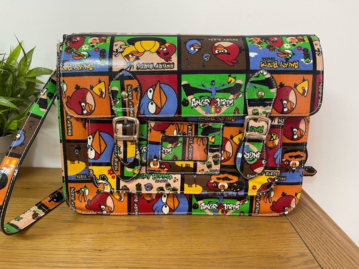 Angry birds satchel, long strap, comic print, student, academic