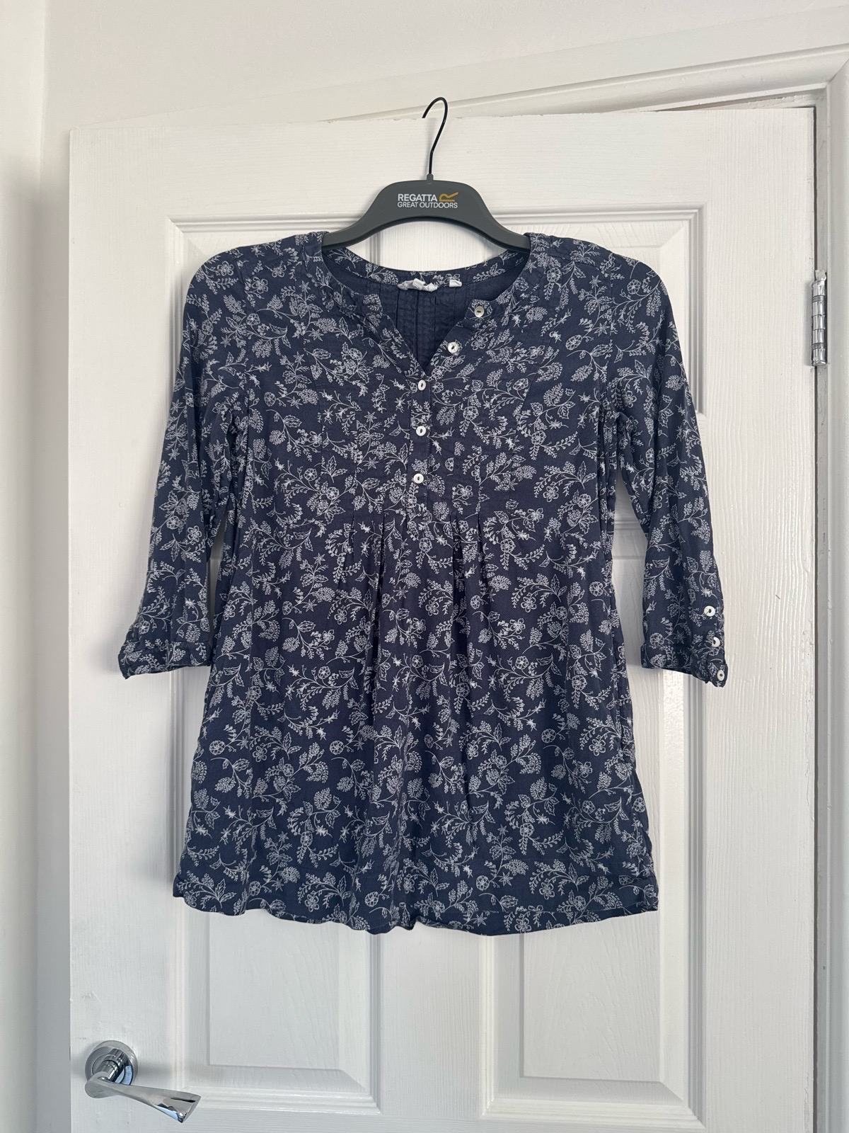 Womens Fatface navy blue floral print tunic 3/4 sleeved top size 8