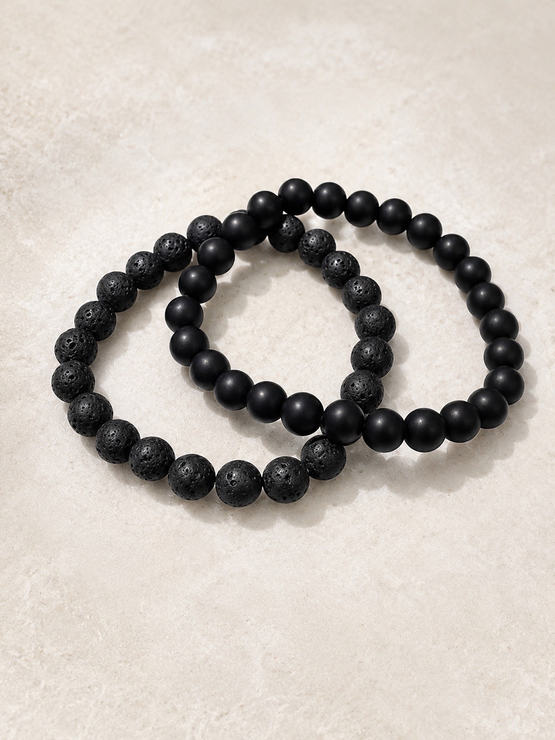 Set of 2 Black Beaded Stretch Bracelets