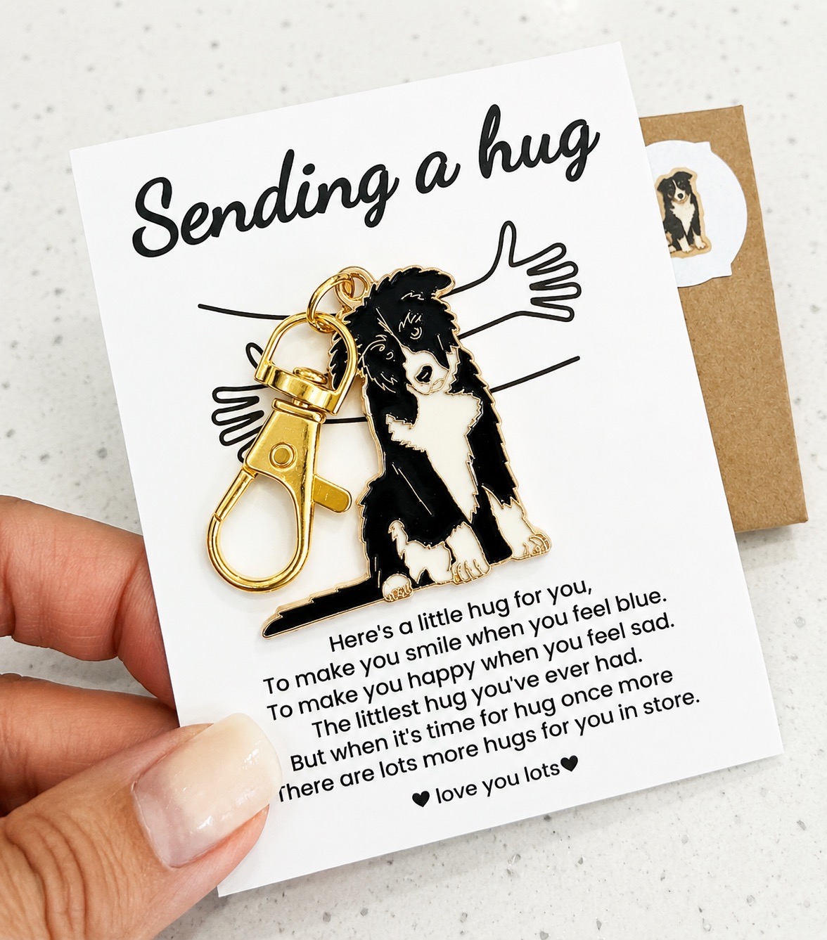 Border Collie Sending a Hug Keyring Gift
