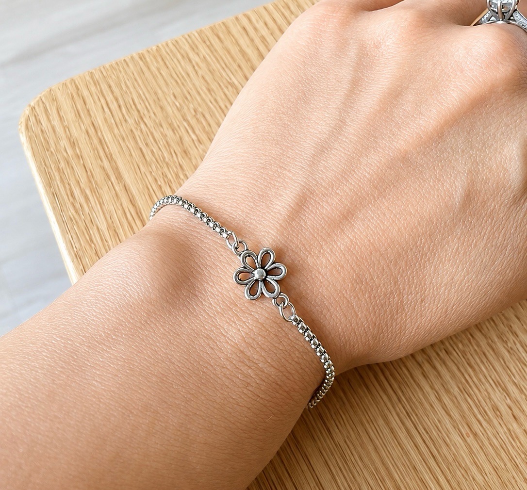Silver Stainless Steel Flower Bracelet