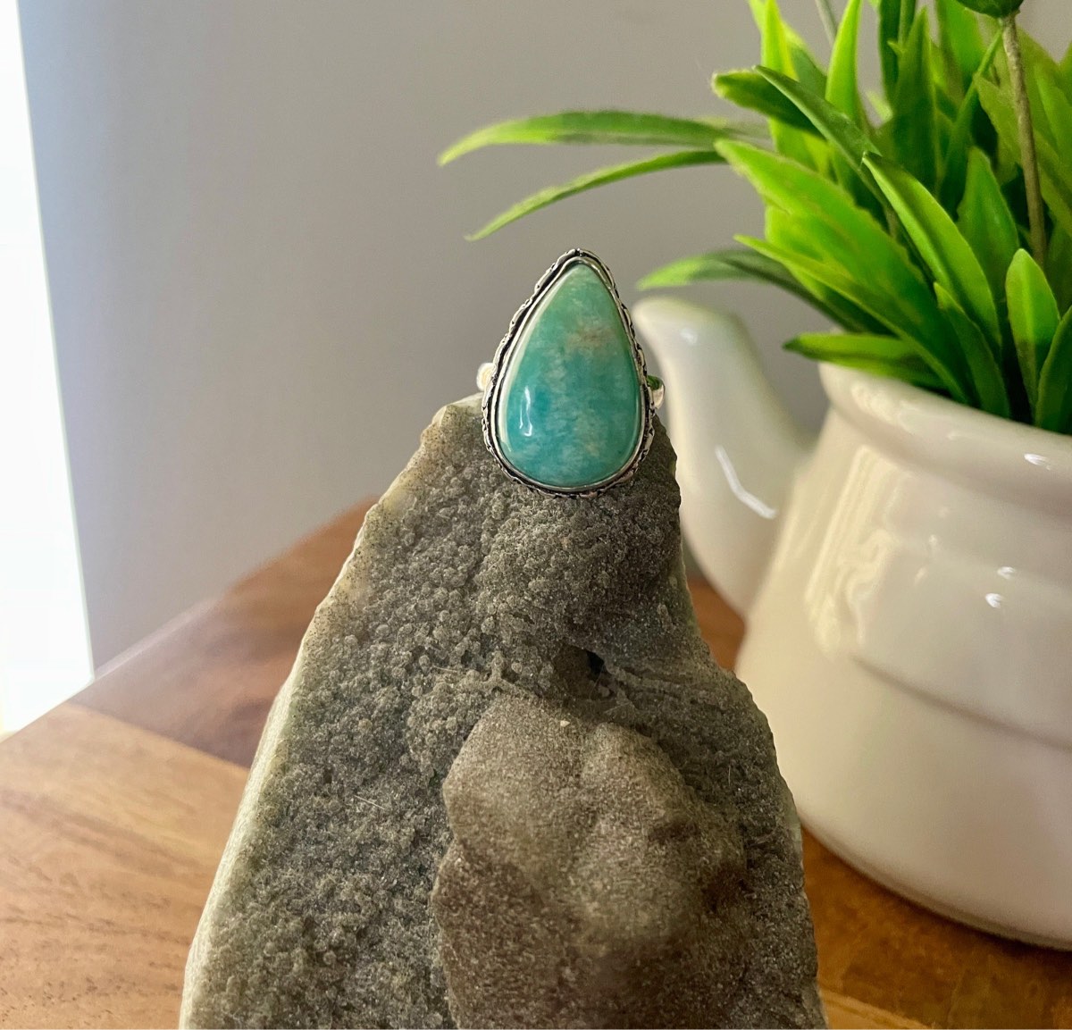 Amazonite Silver Plated Ring Size P