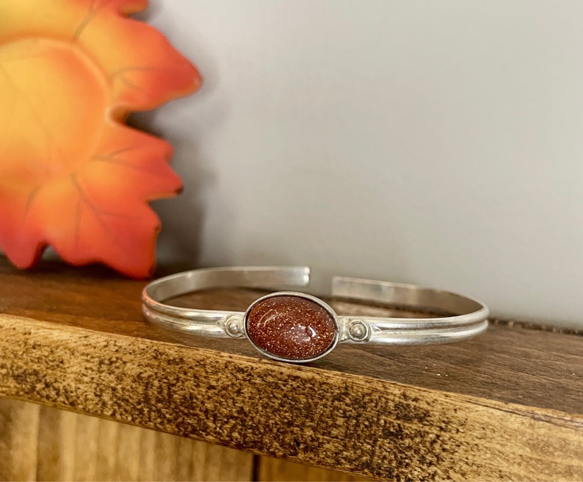 Sunstone Silver Plated Cuff Bangle