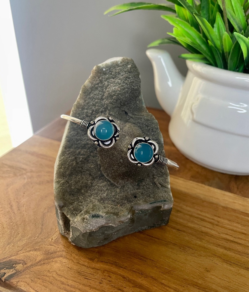 Blue Chalcedony Silver Plated Cuff Bangle