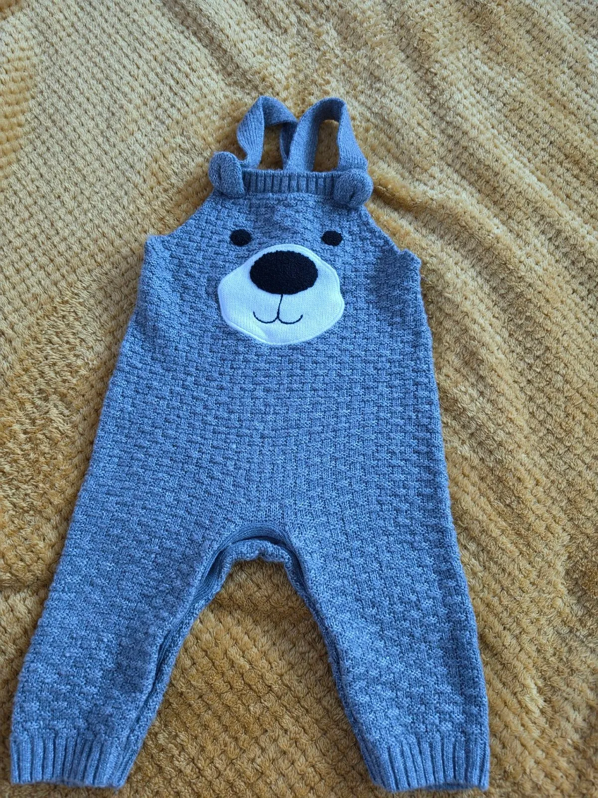 F&F Baby Bear Face Knitted Dungarees | 9-12 Months