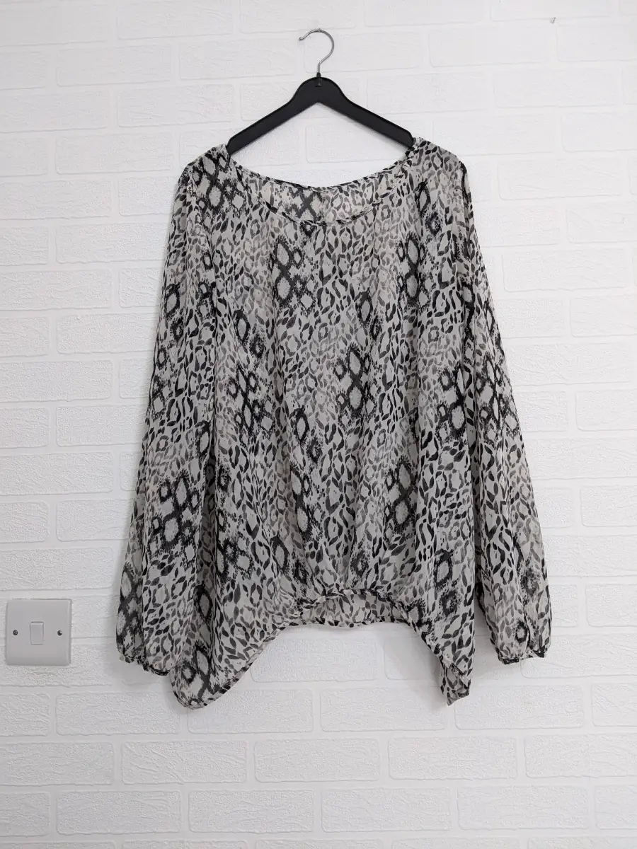 Size 16 Sheer Animal Print Blouse Ivory Black