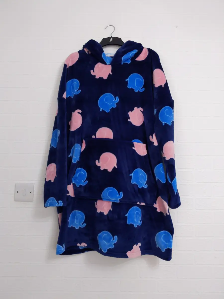 Soft Fleece Hooded Top Size M Elephant Print Lounge Wear Oversized