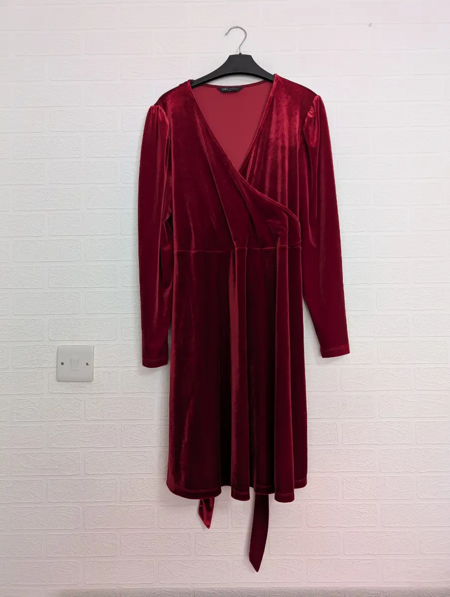 M&S Collection Red Velour Dress Size 14 Party Occasion