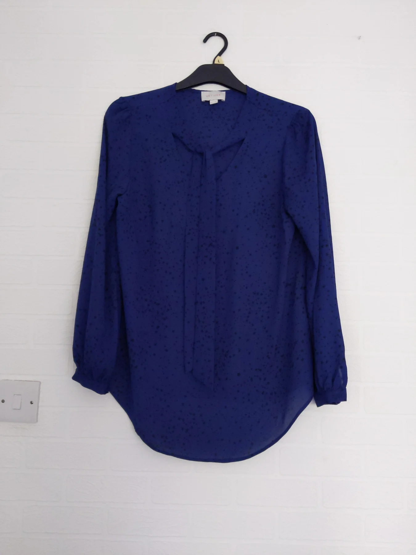 Vetiver Blue Blouse Size 14 / 40 Long Sleeve Tie Neck