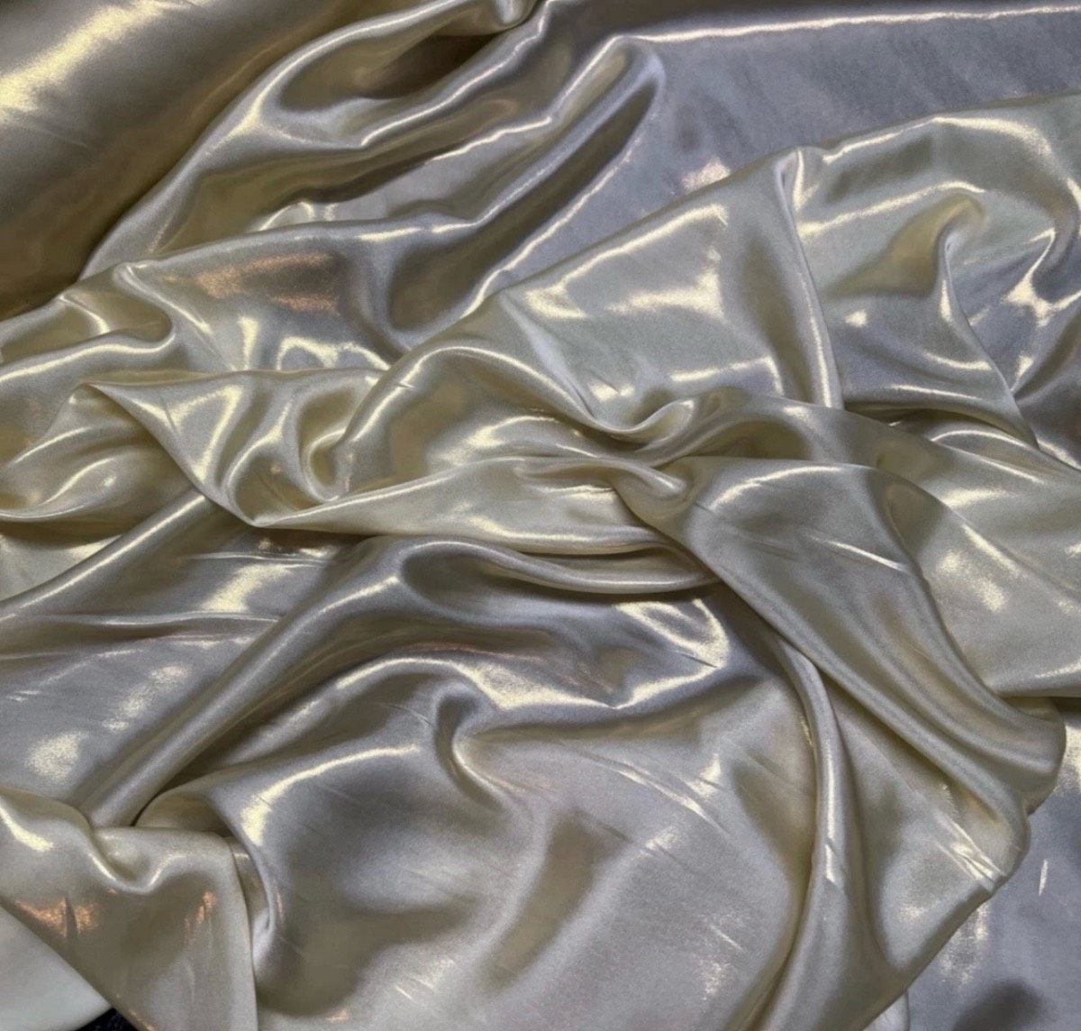 5 meter cream/gold shimmer satin fabric 58” wide