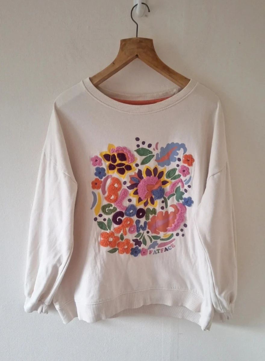 Cream Fatface Bloom & Grow Applique Crew Neck Sweatshirt Uk18