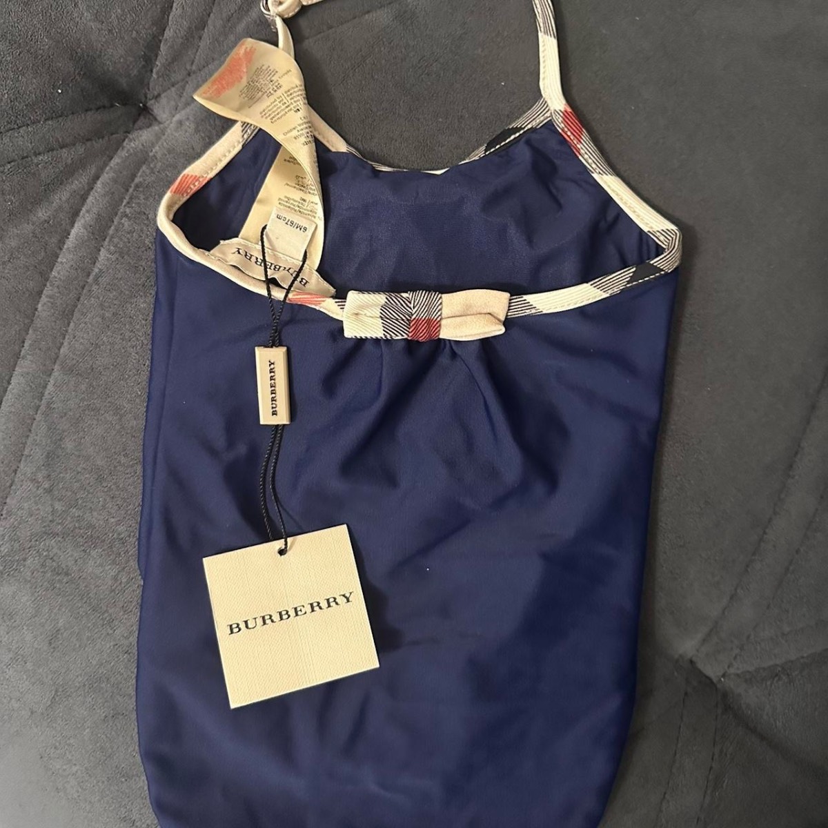 Burberry navy nova check baby girl swimsuit age 6 months . Brand new with tag