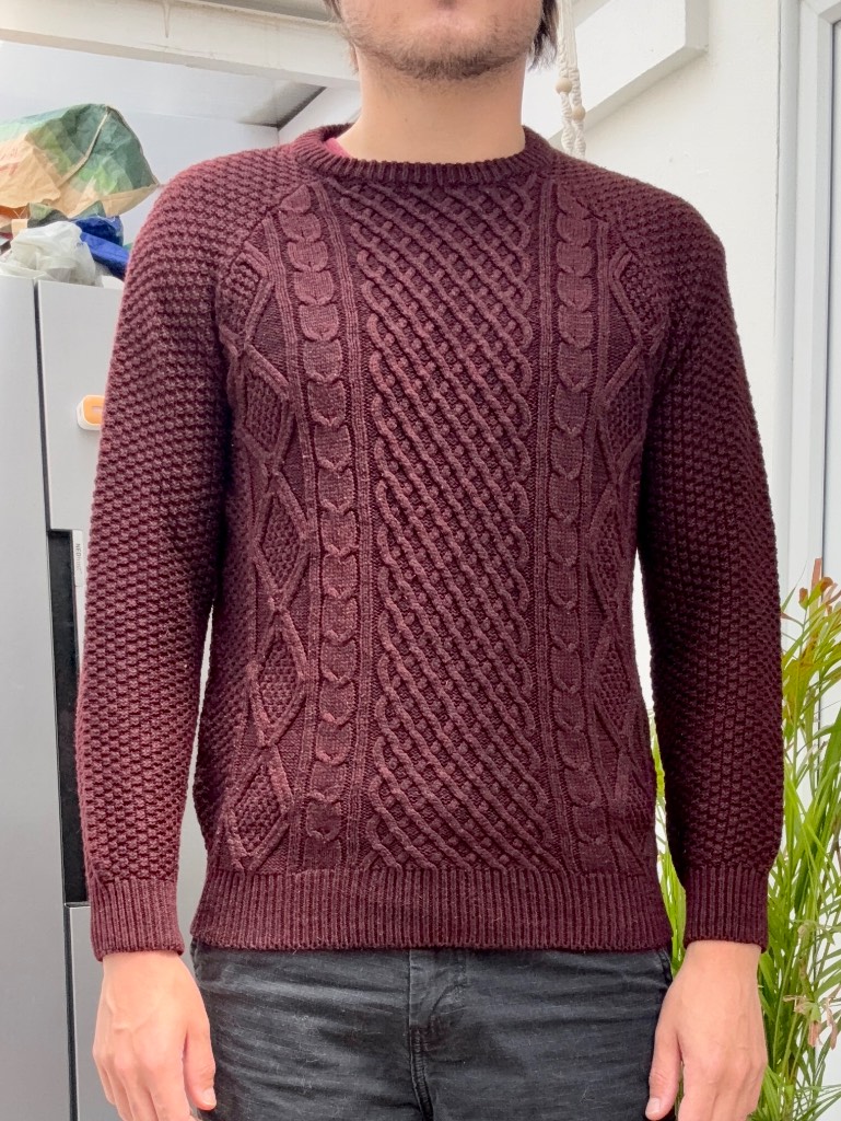 Cedarwood State Burgundy Cable Knit Jumper XS | Chunky Textured Crew Neck
